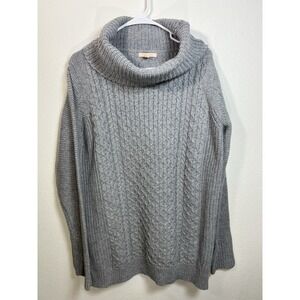 Skies Are Blue Gray Turtleneck Sweater Cable Knit Angora Blend Heritage XL